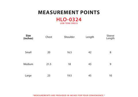 Size Chart for Low Tone Denim Dress