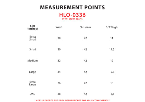 Size Chart for Drop Eight Jeans