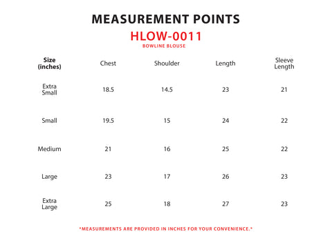 Size Chart for Bowline Blouse