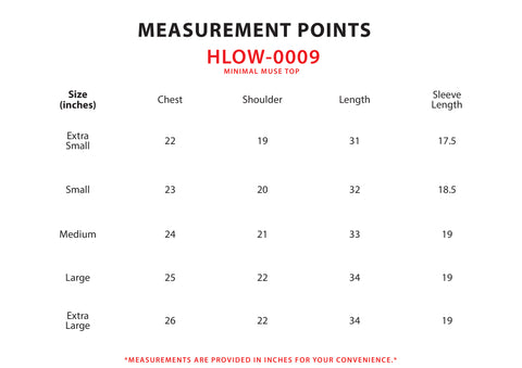 Size Chart for Minimal Muse Top