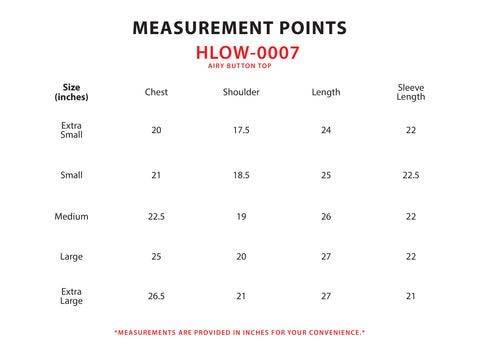 Size Chart for Airy Button Top
