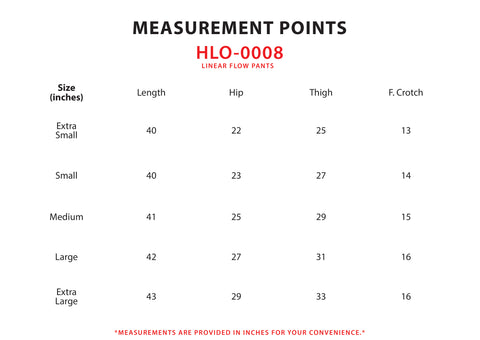 Size Chart for Linear Flow Pants
