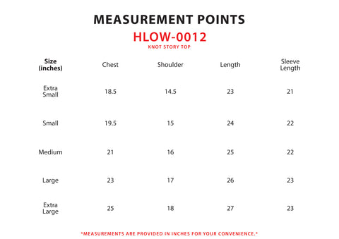 Size Chart for Knot Story Top