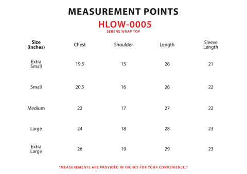 Size Chart for Serene Wrap Top