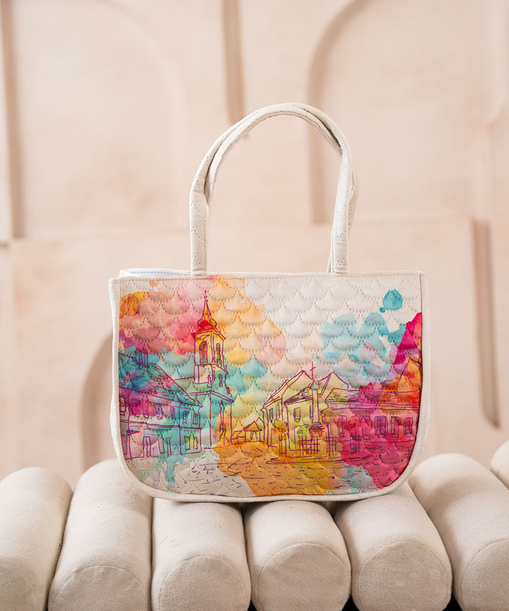 Pastel Cityscape Quilted Tote