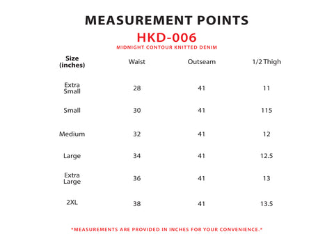 Size Chart for Midnight Contour Knitted Denim