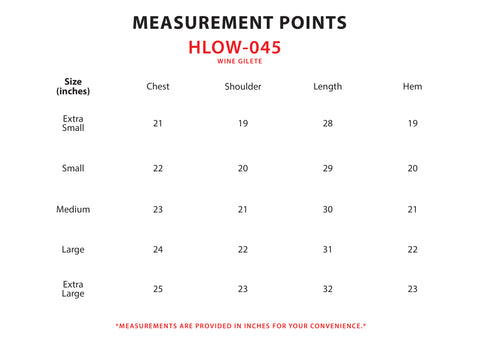 Size Chart for Wine Gilete