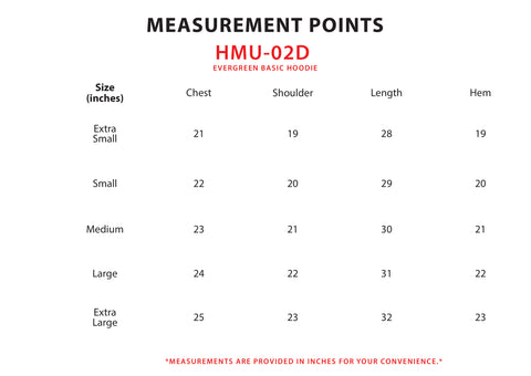 Size Chart for Evergreen Basic Hoodie (M)