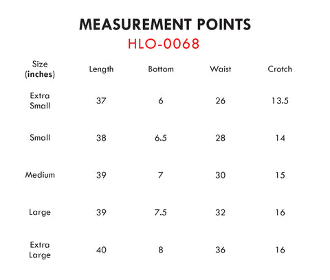 Size Chart for Straight Fit Wool Ankle Length Pants