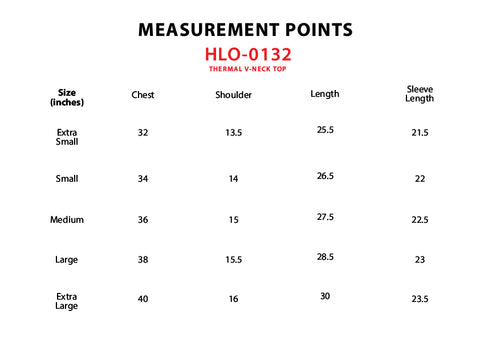 Size Chart for Thermal V-Neck Top