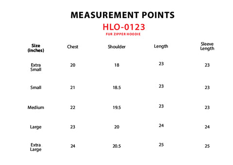 Size Chart for Plush Hoodie