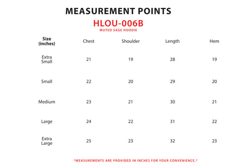 Size Chart for Muted Sage Hoodie
