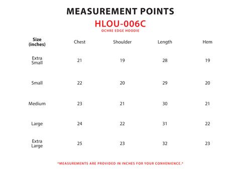 Size Chart for Ochre Edge Hoodie