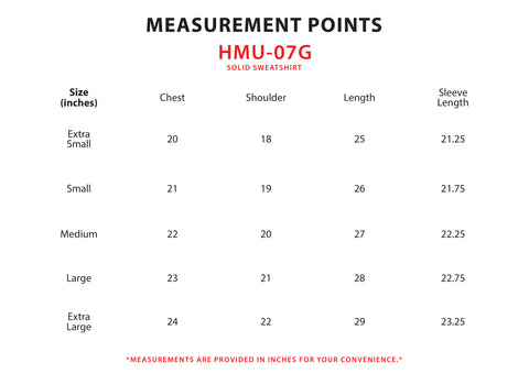 Size Chart for Solid sweatshirt (M)