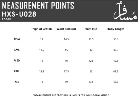 Size Chart for Raahi