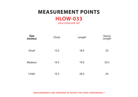 Size Chart for Cold Shoulder Top