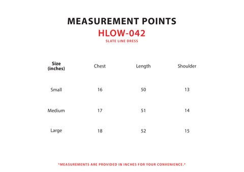 Size Chart for Slate Line Dress