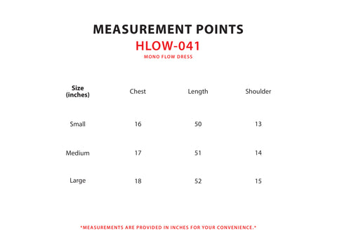Size Chart for Mono Flow Dress