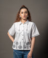 White Tropic Embroidery Button-Down - Halo Retail