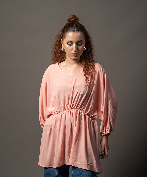 Batwing Ruched Rayon Blouse